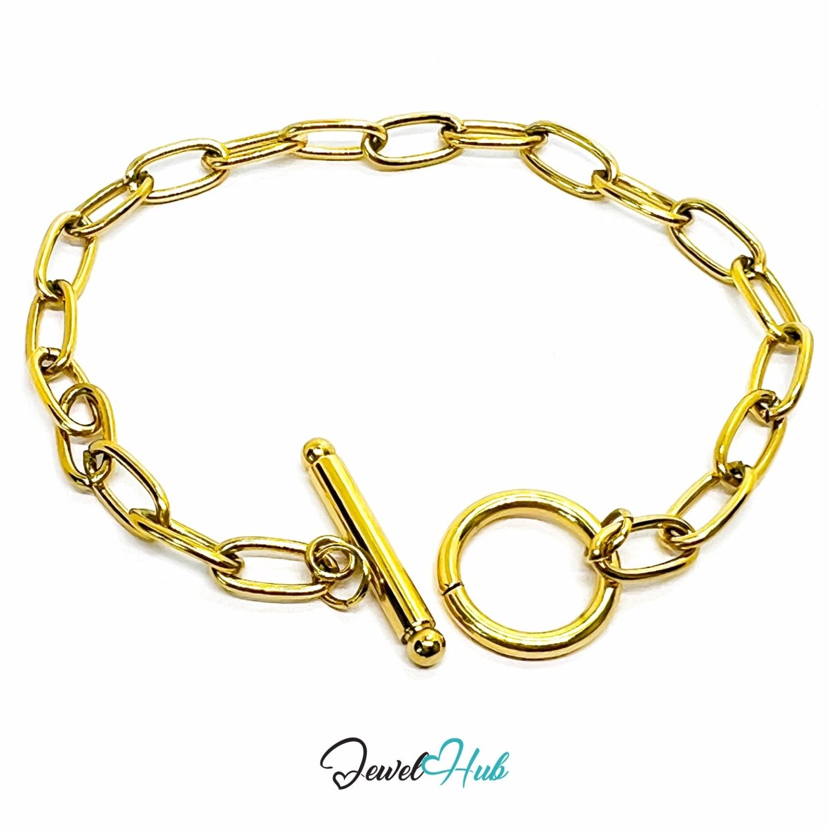 Titanium Steel Paperclip Chain Bracelet – Gold MiniCharm Base - JewelHub.co.uk