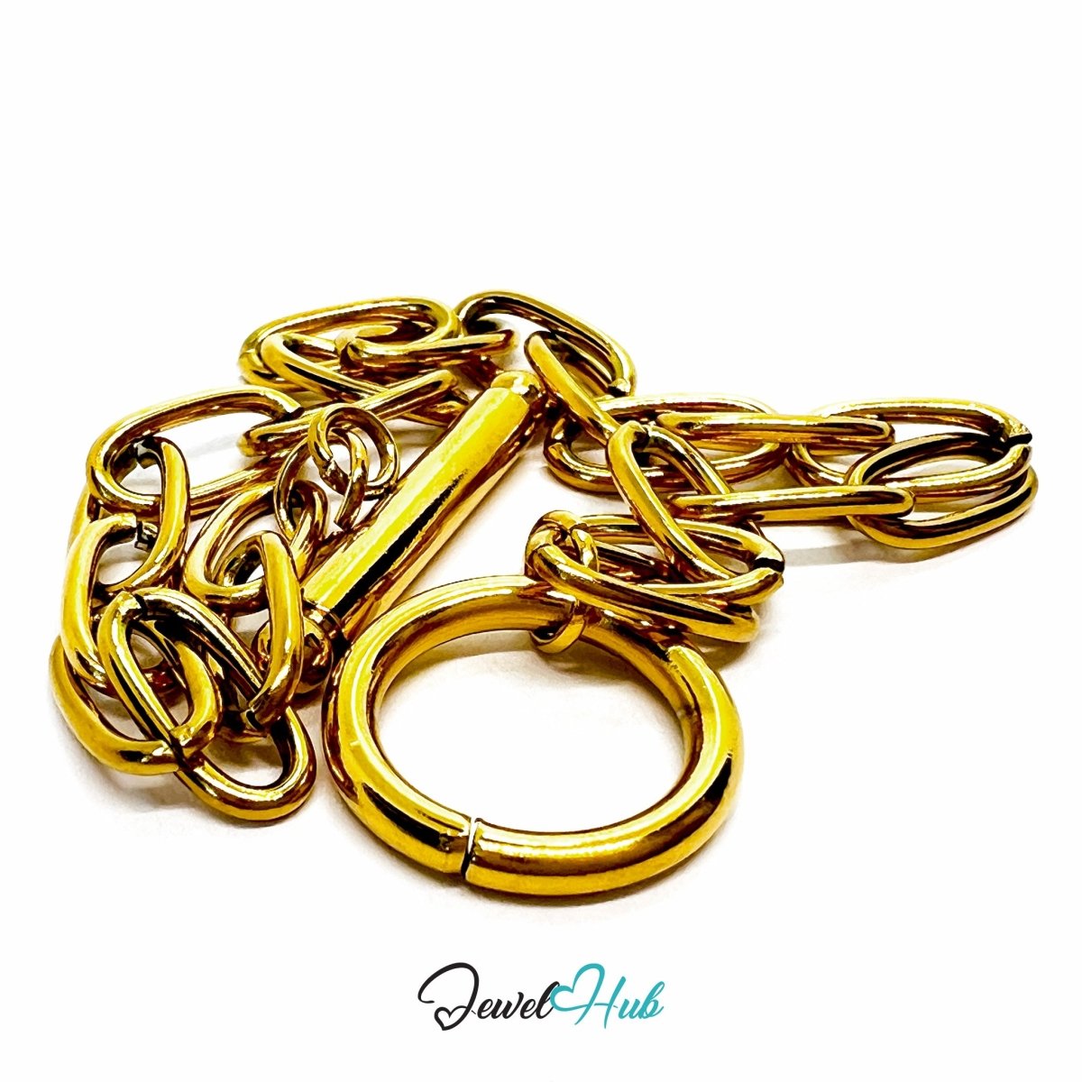 Titanium Steel Paperclip Chain Bracelet – Gold MiniCharm Base - JewelHub.co.uk