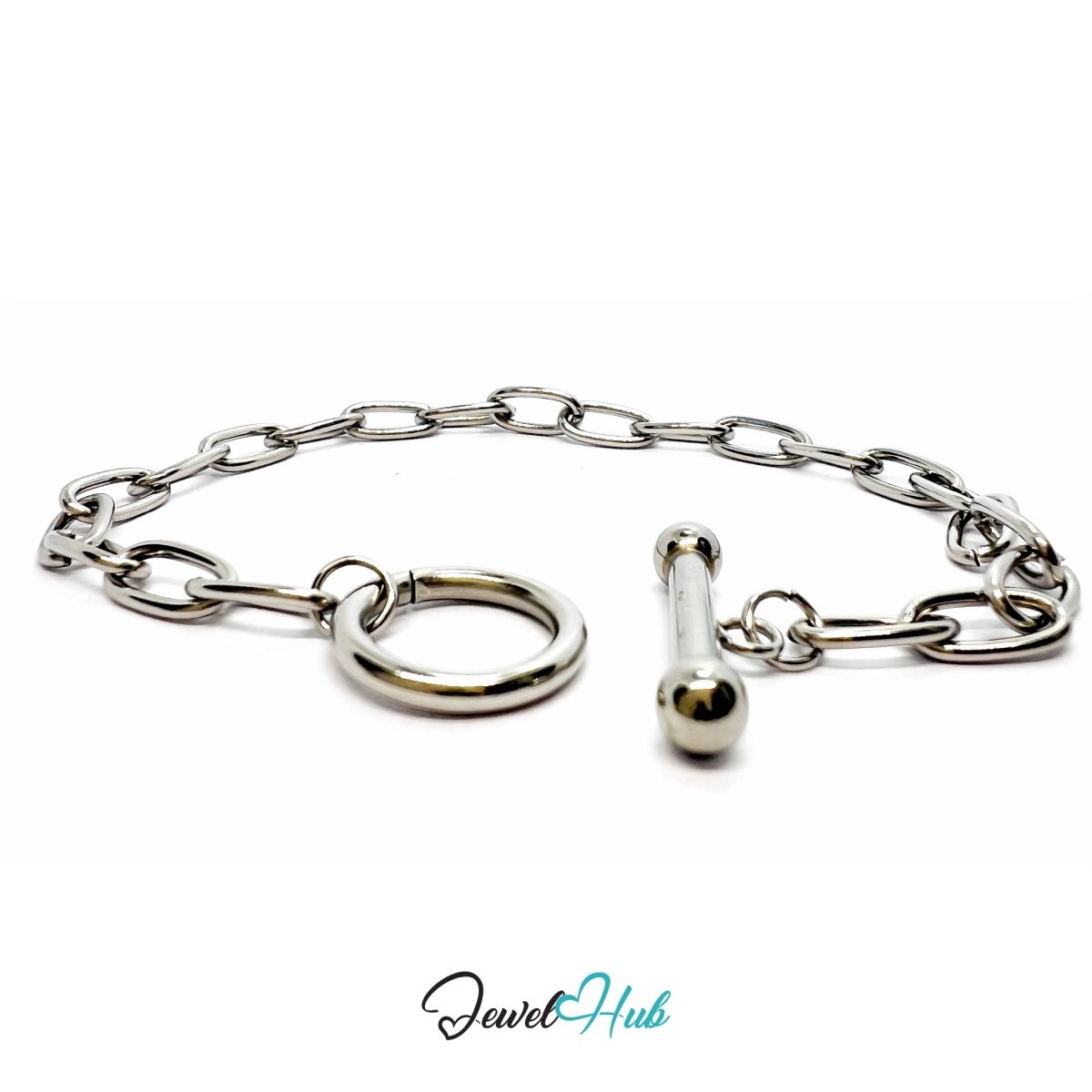 Titanium Steel Paperclip Chain Bracelet – Silvery MiniCharm Base - JewelHub.co.uk