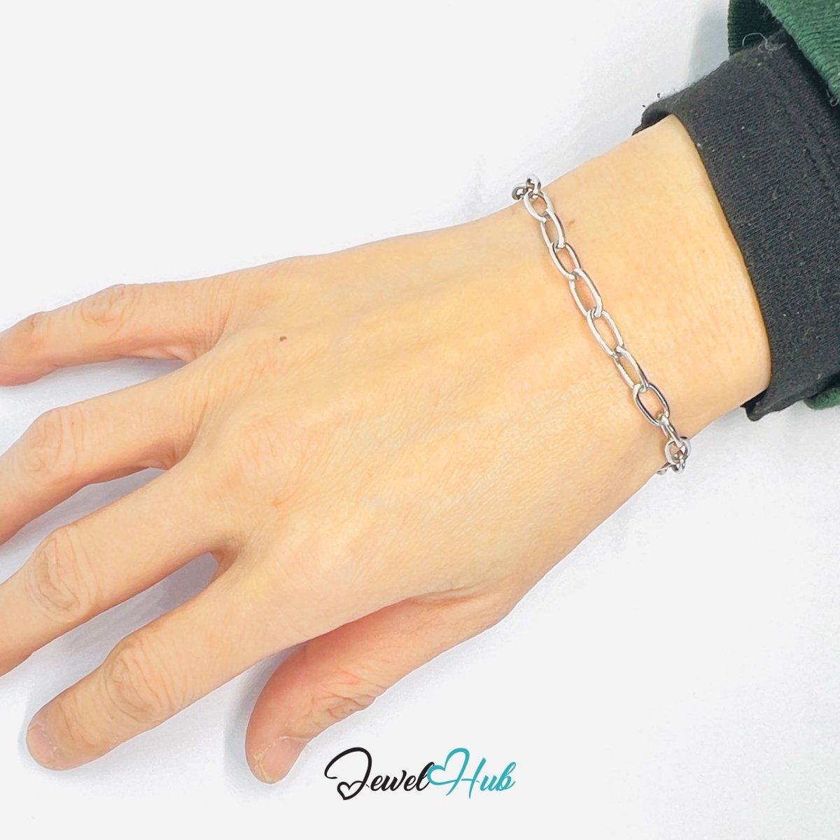 Titanium Steel Paperclip Chain Bracelet – Silvery MiniCharm Base - JewelHub.co.uk