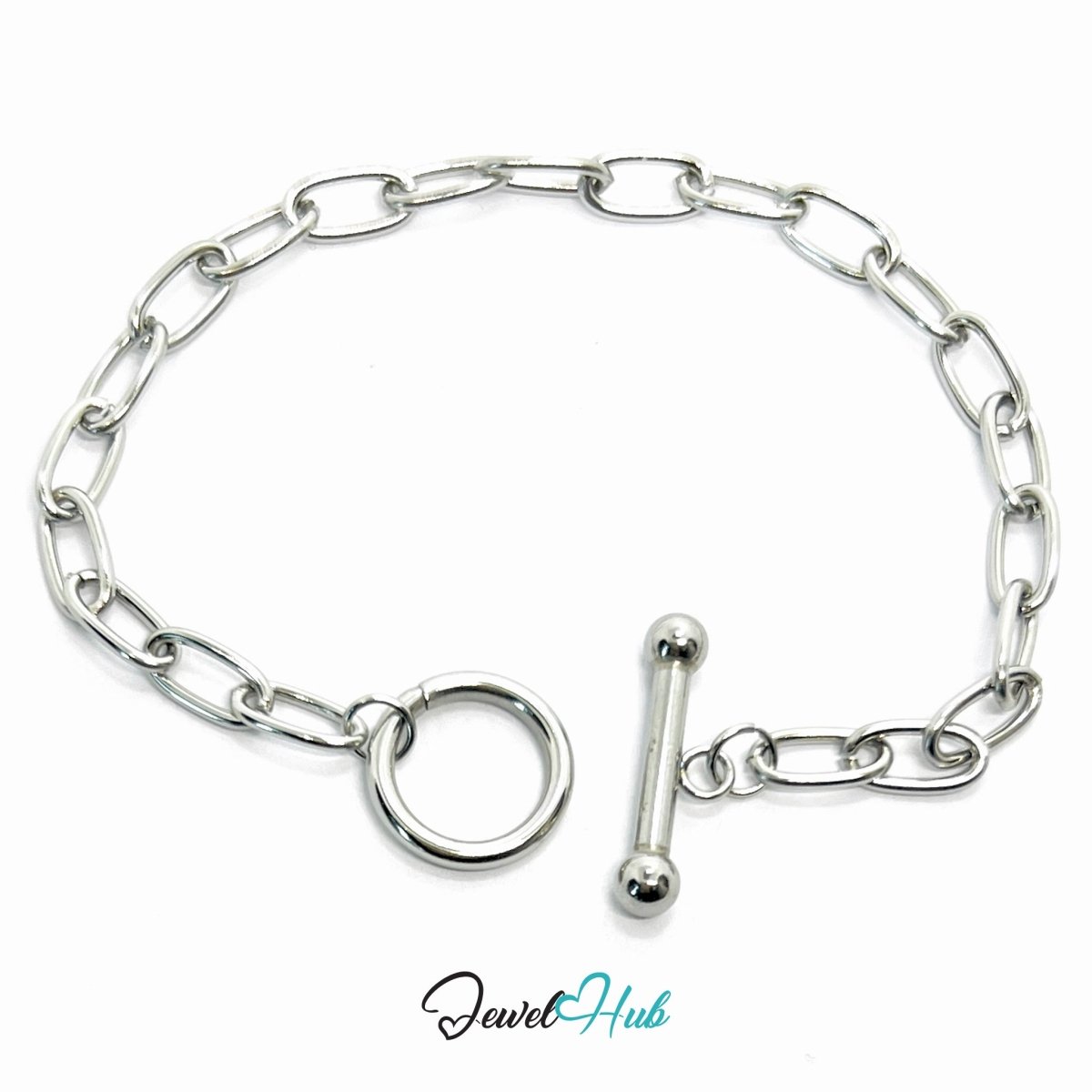 Titanium Steel Paperclip Chain Bracelet – Silvery MiniCharm Base - JewelHub.co.uk