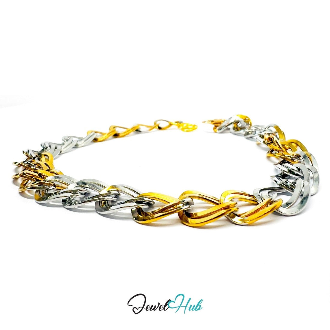 Trendy DuoTone Stainless Steel Interwoven Chain Bracelet – Gold & Silver Gift - JewelHub.co.uk