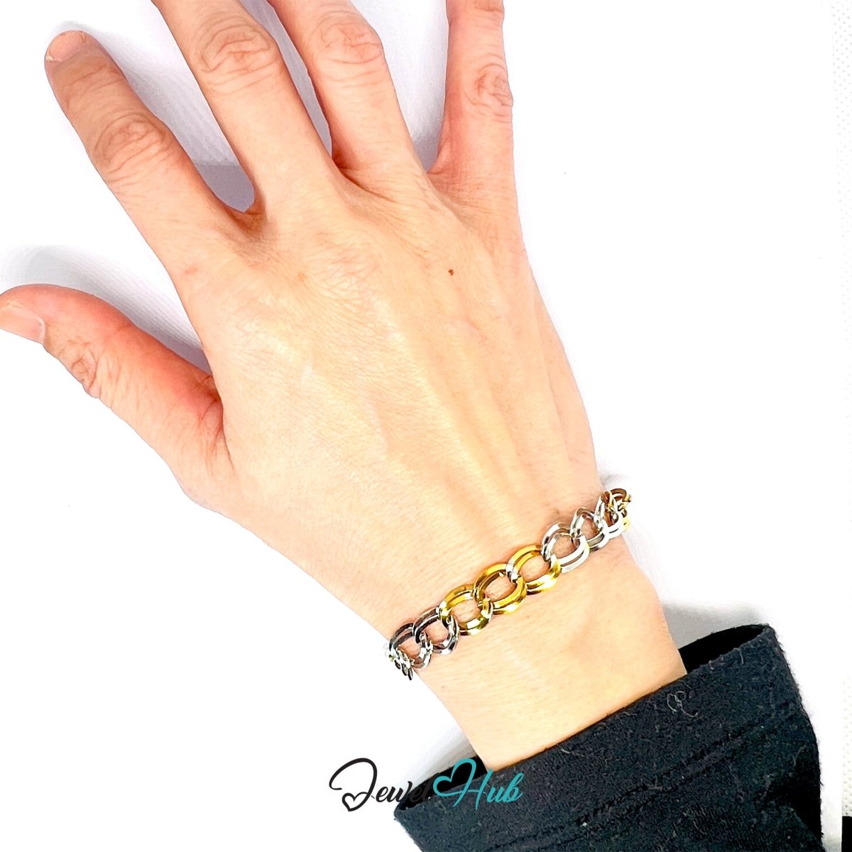 Trendy DuoTone Stainless Steel Interwoven Chain Bracelet – Gold & Silver Gift - JewelHub.co.uk