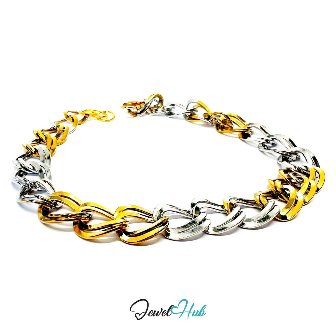 Trendy DuoTone Stainless Steel Interwoven Chain Bracelet – Gold & Silver Gift - JewelHub.co.uk