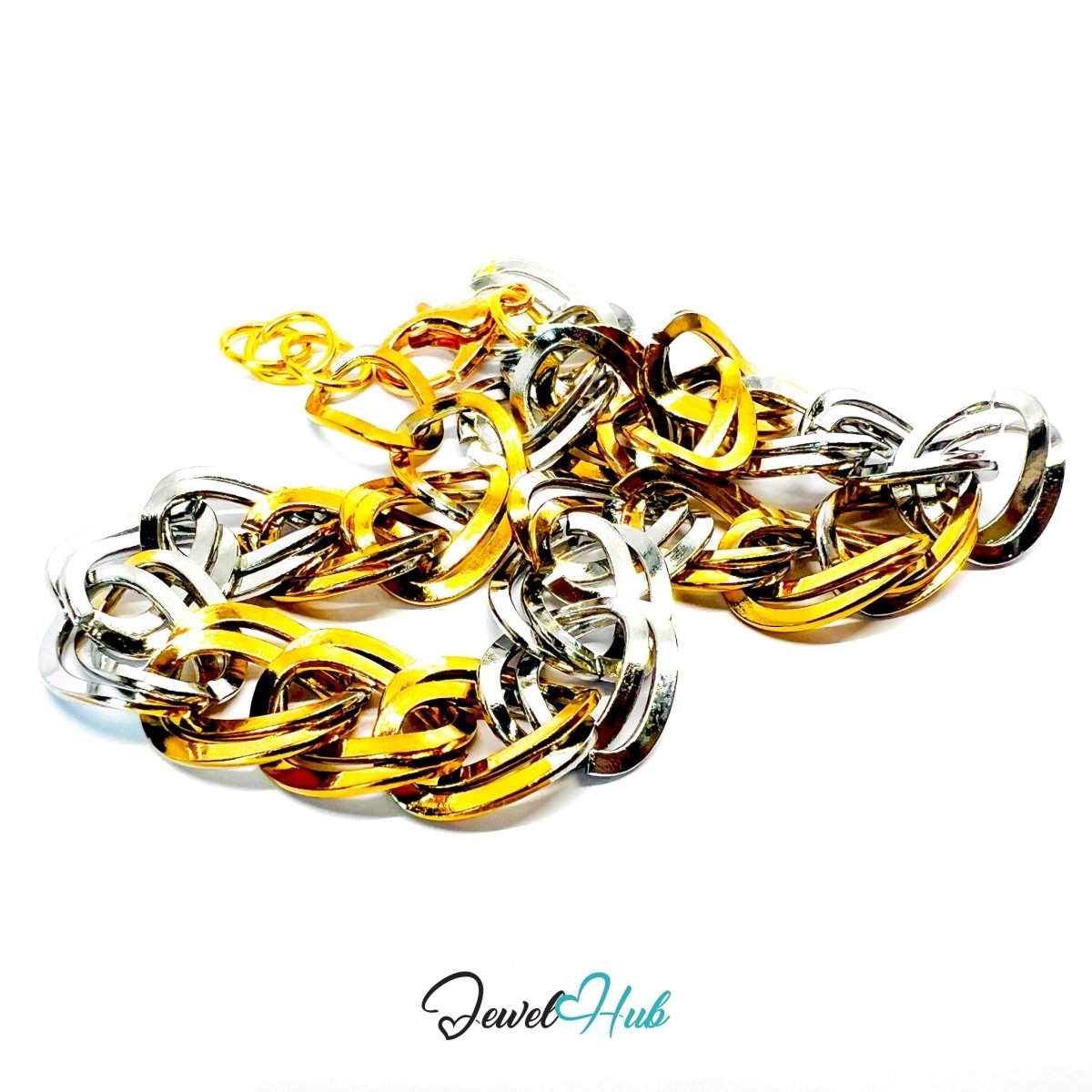 Trendy DuoTone Stainless Steel Interwoven Chain Bracelet – Gold & Silver Gift - JewelHub.co.uk