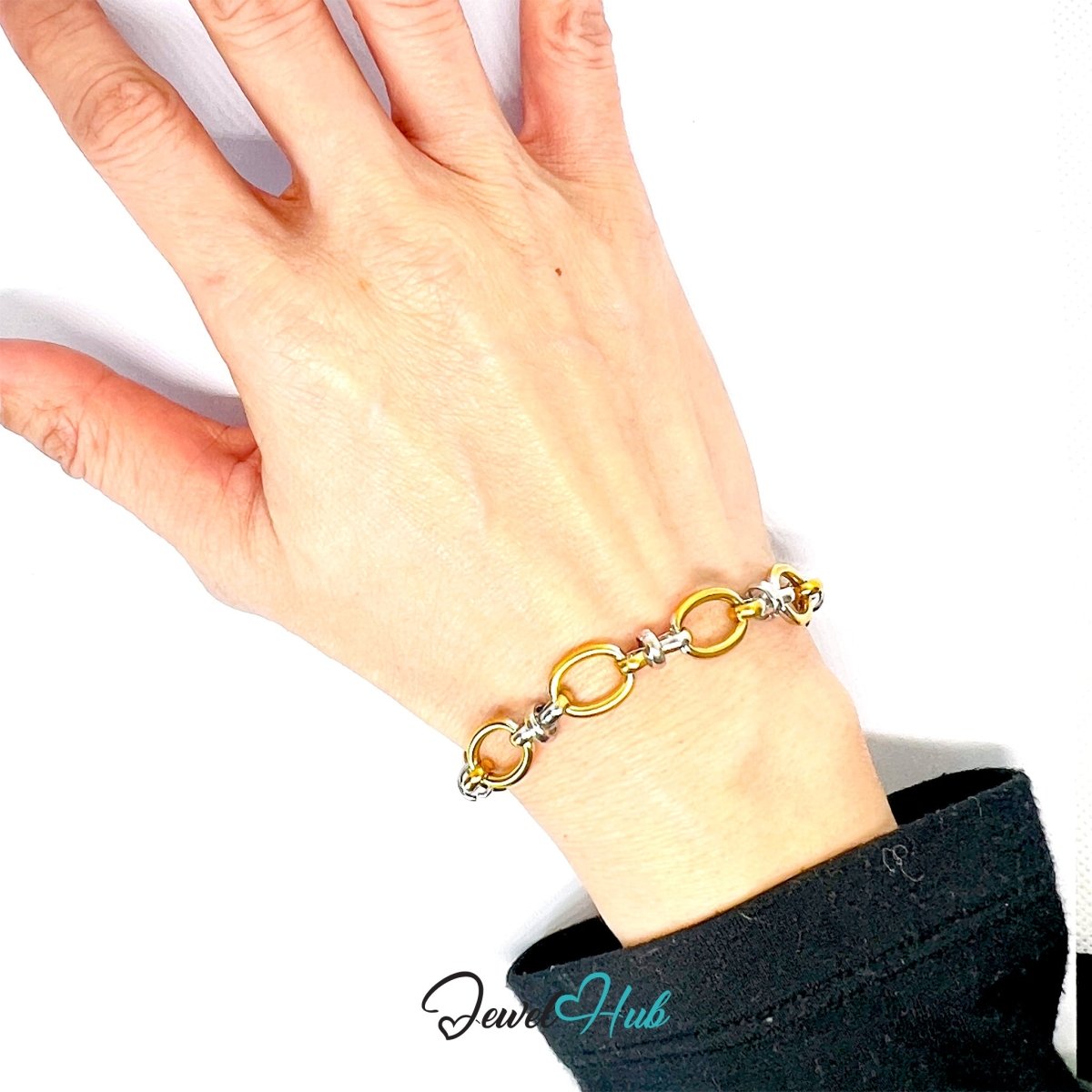 Trendy DuoTone Stainless Steel Knot Bracelet in Gold & Silver - JewelHub.co.uk