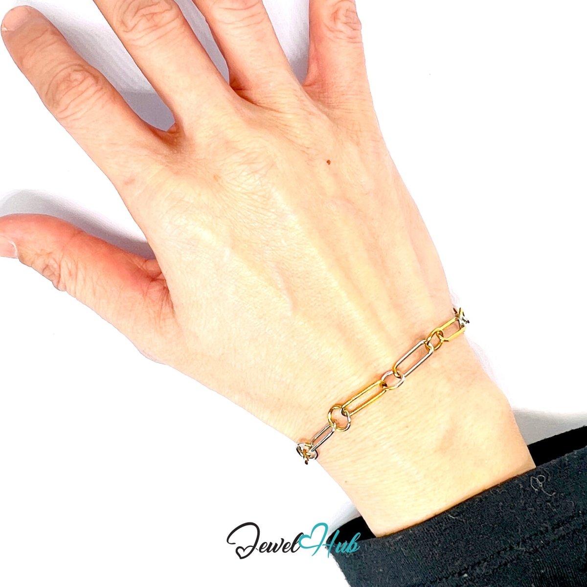 Trendy DuoTone Stainless Steel Paperclip Bracelet – Gold & Silver Minimal Chain Gift - JewelHub.co.uk