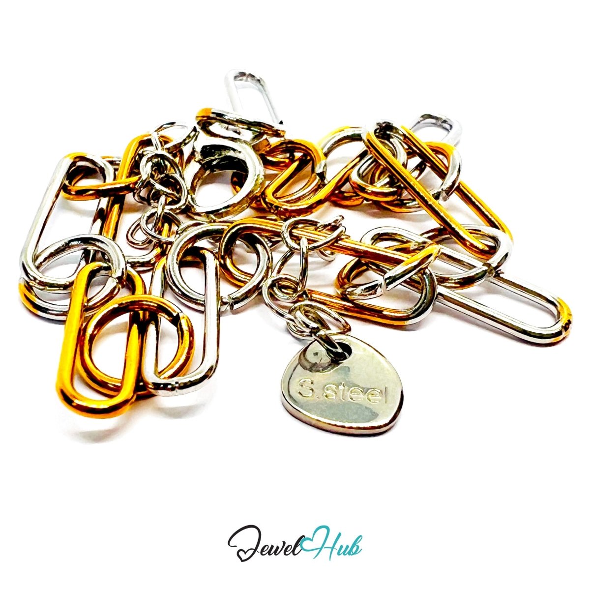 Trendy DuoTone Stainless Steel Paperclip Bracelet – Gold & Silver Minimal Chain Gift - JewelHub.co.uk