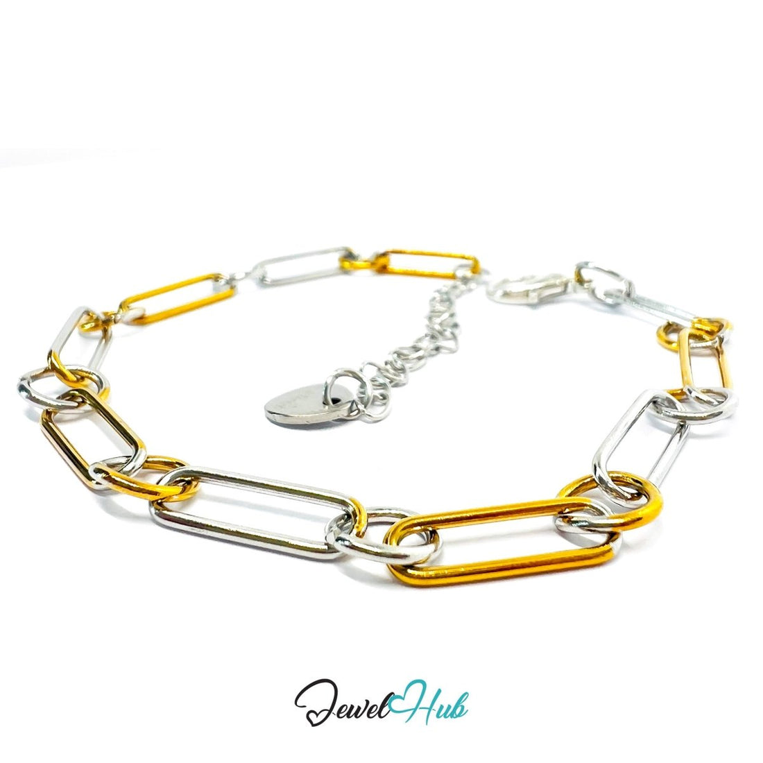 Trendy DuoTone Stainless Steel Paperclip Bracelet – Gold & Silver Minimal Chain Gift - JewelHub.co.uk