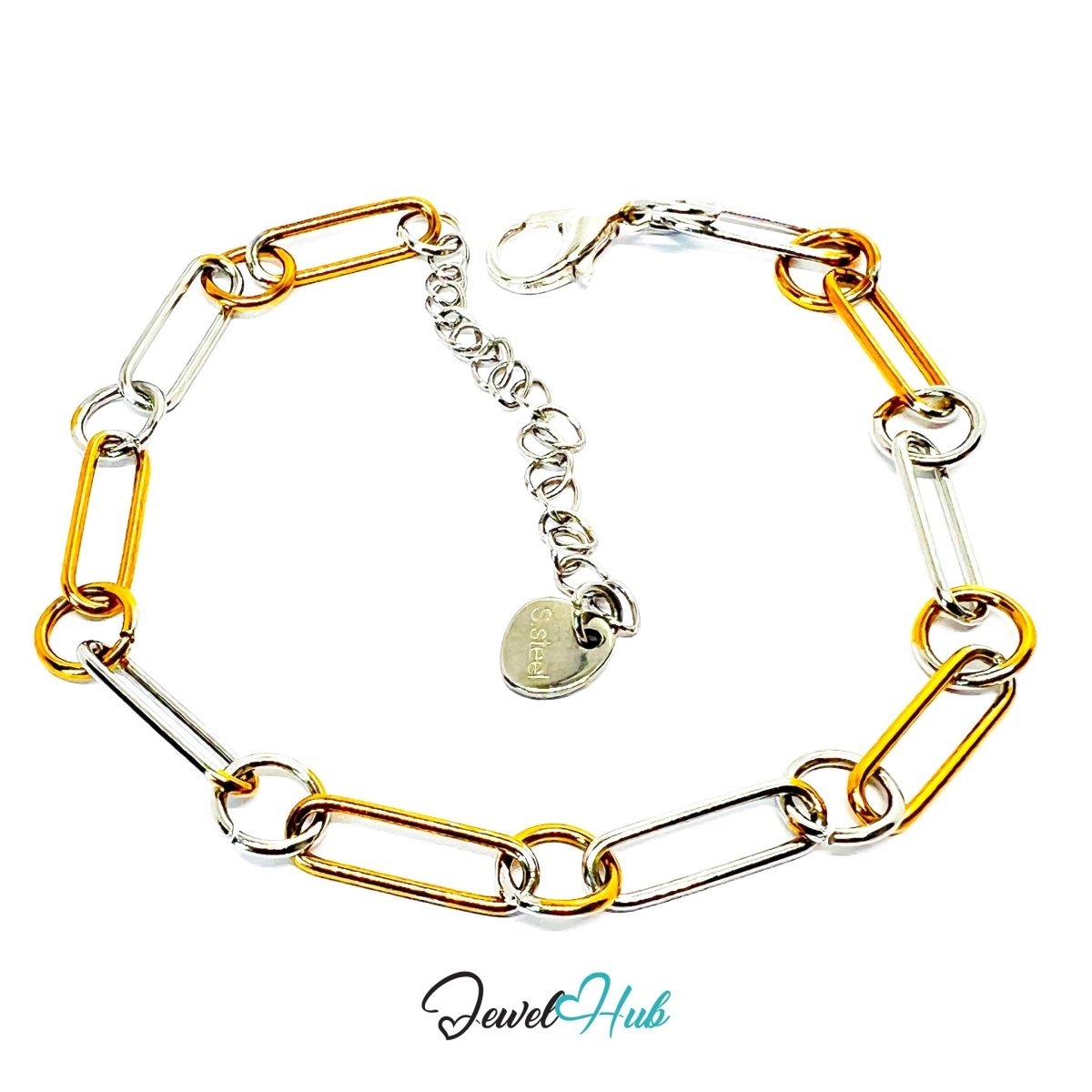 Trendy DuoTone Stainless Steel Paperclip Bracelet – Gold & Silver Minimal Chain Gift - JewelHub.co.uk