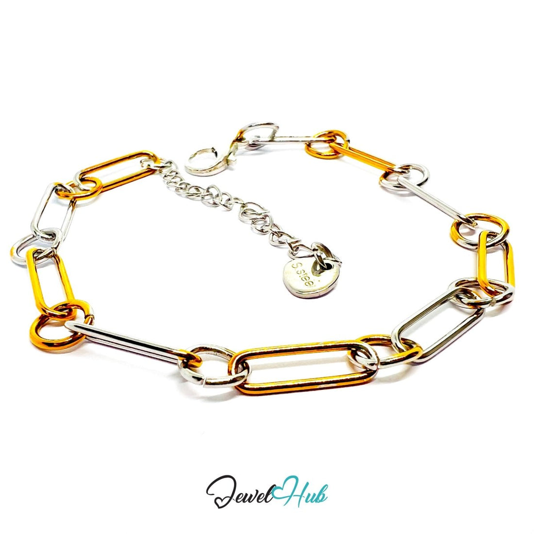 Trendy DuoTone Stainless Steel Paperclip Bracelet – Gold & Silver Minimal Chain Gift - JewelHub.co.uk