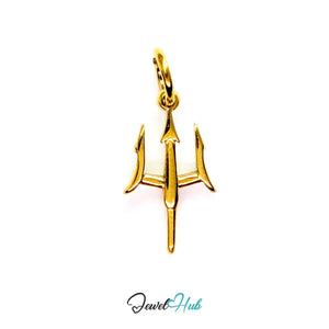 Trident charm in gold stainless steel - front view - JewelHub