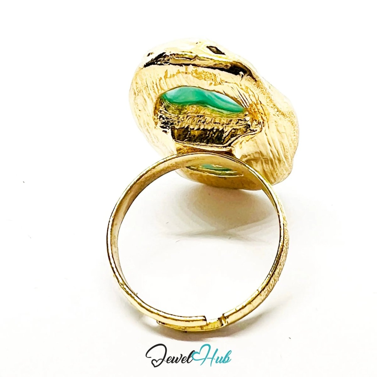 Turquoise Pearl Ring – Adjustable Gold - Plated O–R with Sculptural Setting for Clarity and Renewal - JewelHub.co.uk