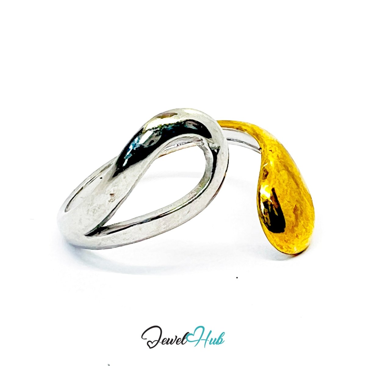 Twist DuoTone Ring · Stainless Steel · Adjustable MNOPQ · Sculptural Gold & Silver - JewelHub.co.uk