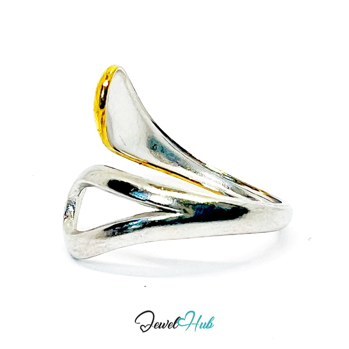 Twist DuoTone Ring · Stainless Steel · Adjustable MNOPQ · Sculptural Gold & Silver - JewelHub.co.uk