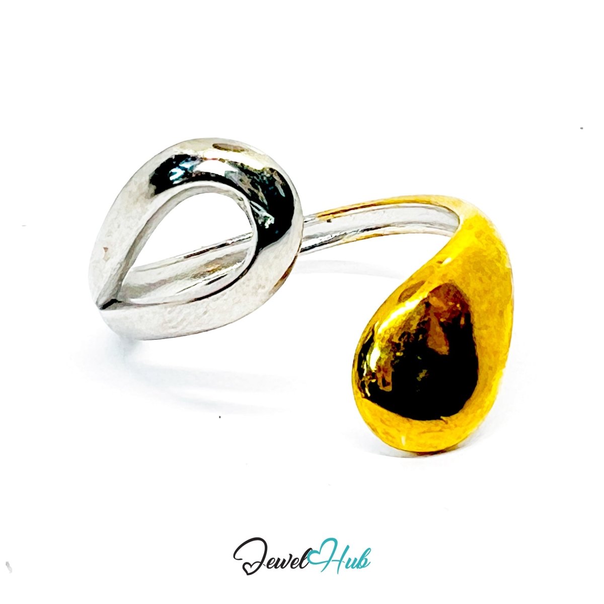 Twist DuoTone Ring · Stainless Steel · Adjustable MNOPQ · Sculptural Gold & Silver - JewelHub.co.uk