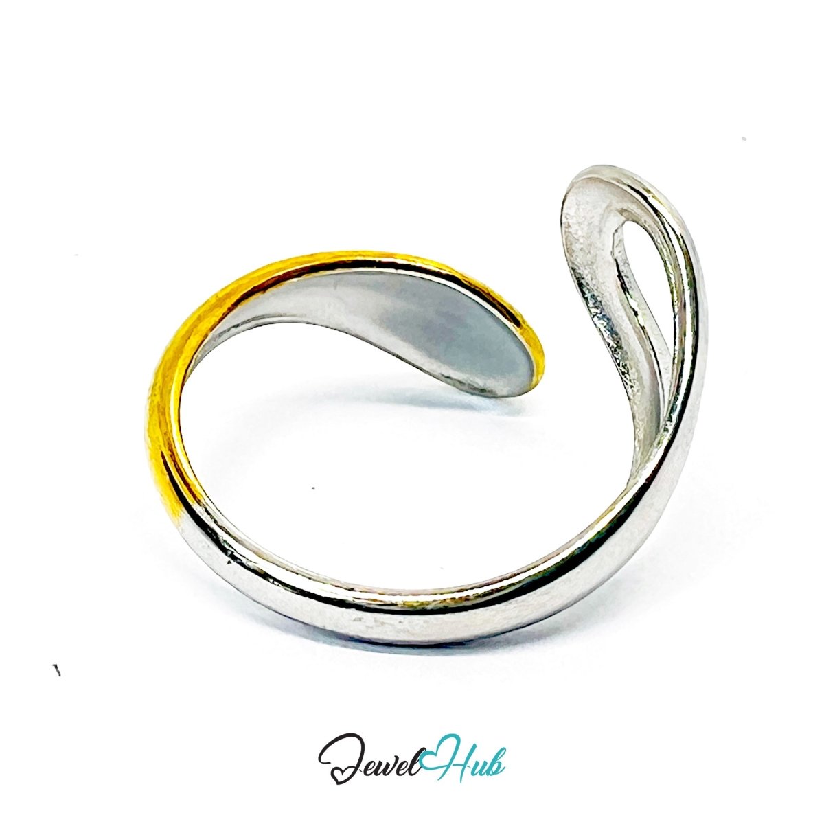 Twist DuoTone Ring · Stainless Steel · Adjustable MNOPQ · Sculptural Gold & Silver - JewelHub.co.uk