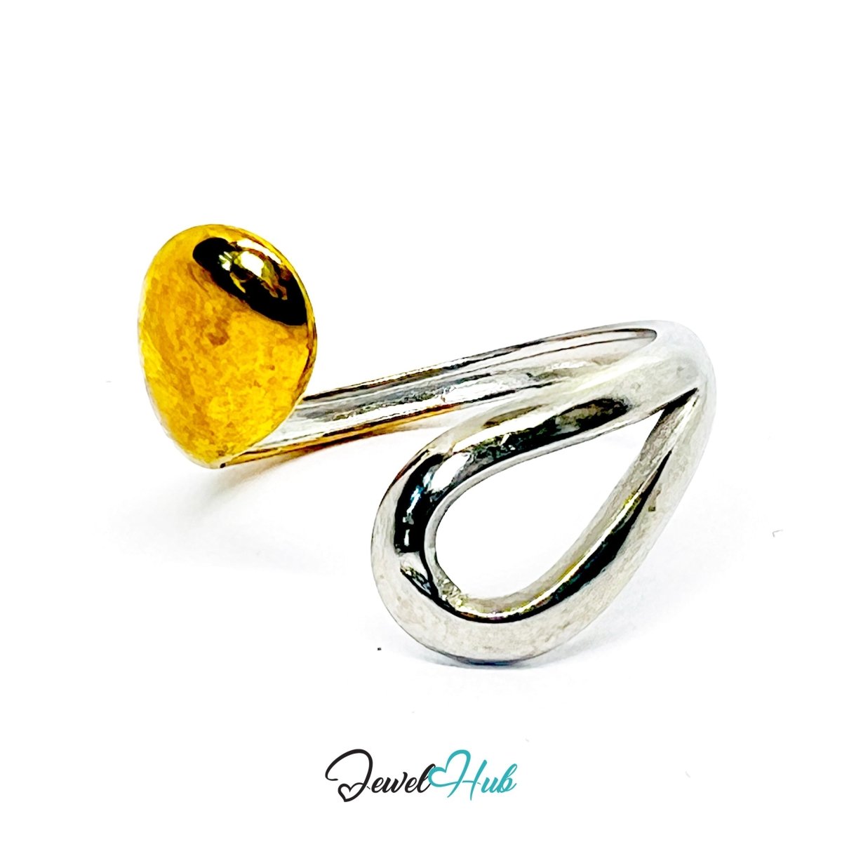 Twist DuoTone Ring · Stainless Steel · Adjustable MNOPQ · Sculptural Gold & Silver - JewelHub.co.uk