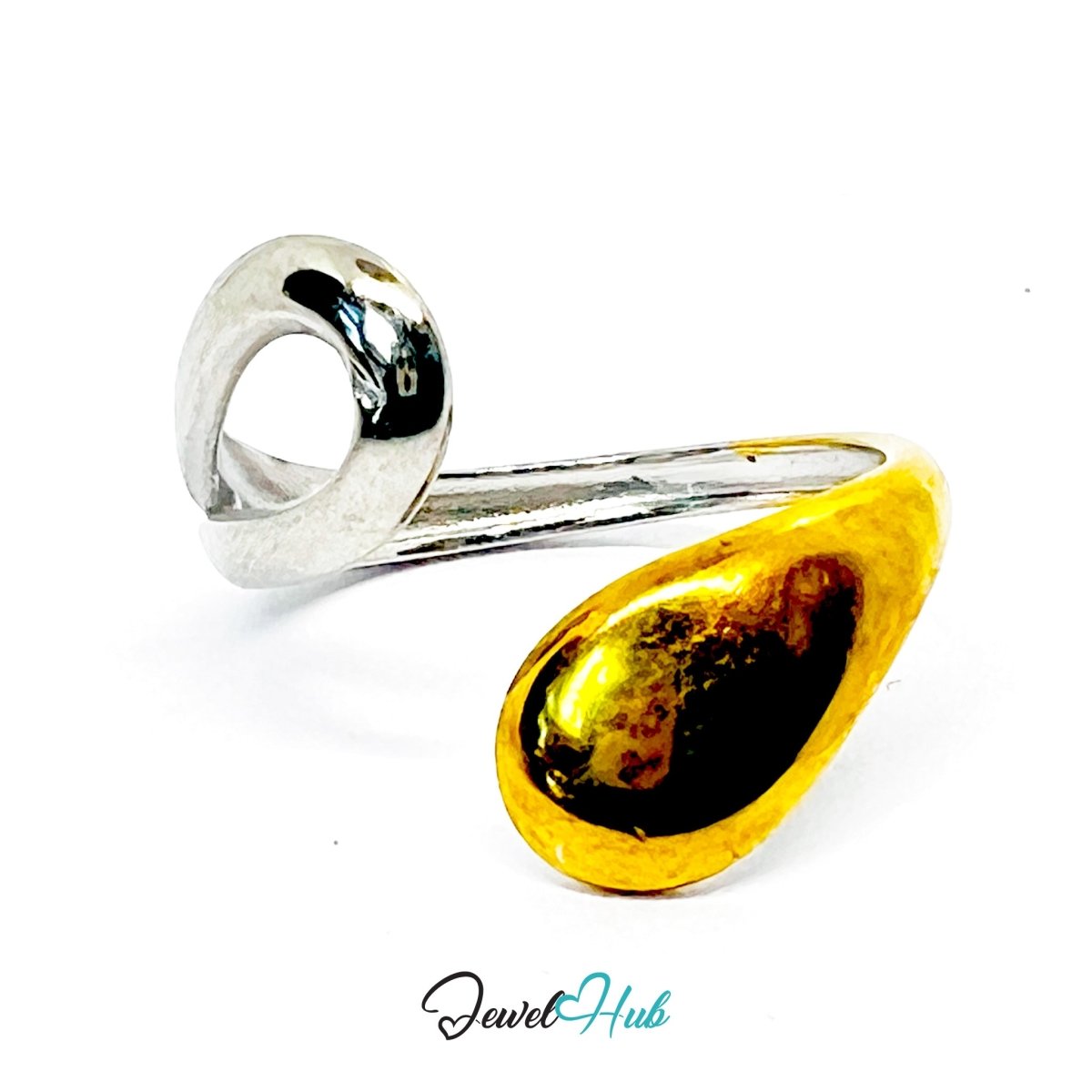 Twist DuoTone Ring · Stainless Steel · Adjustable MNOPQ · Sculptural Gold & Silver - JewelHub.co.uk
