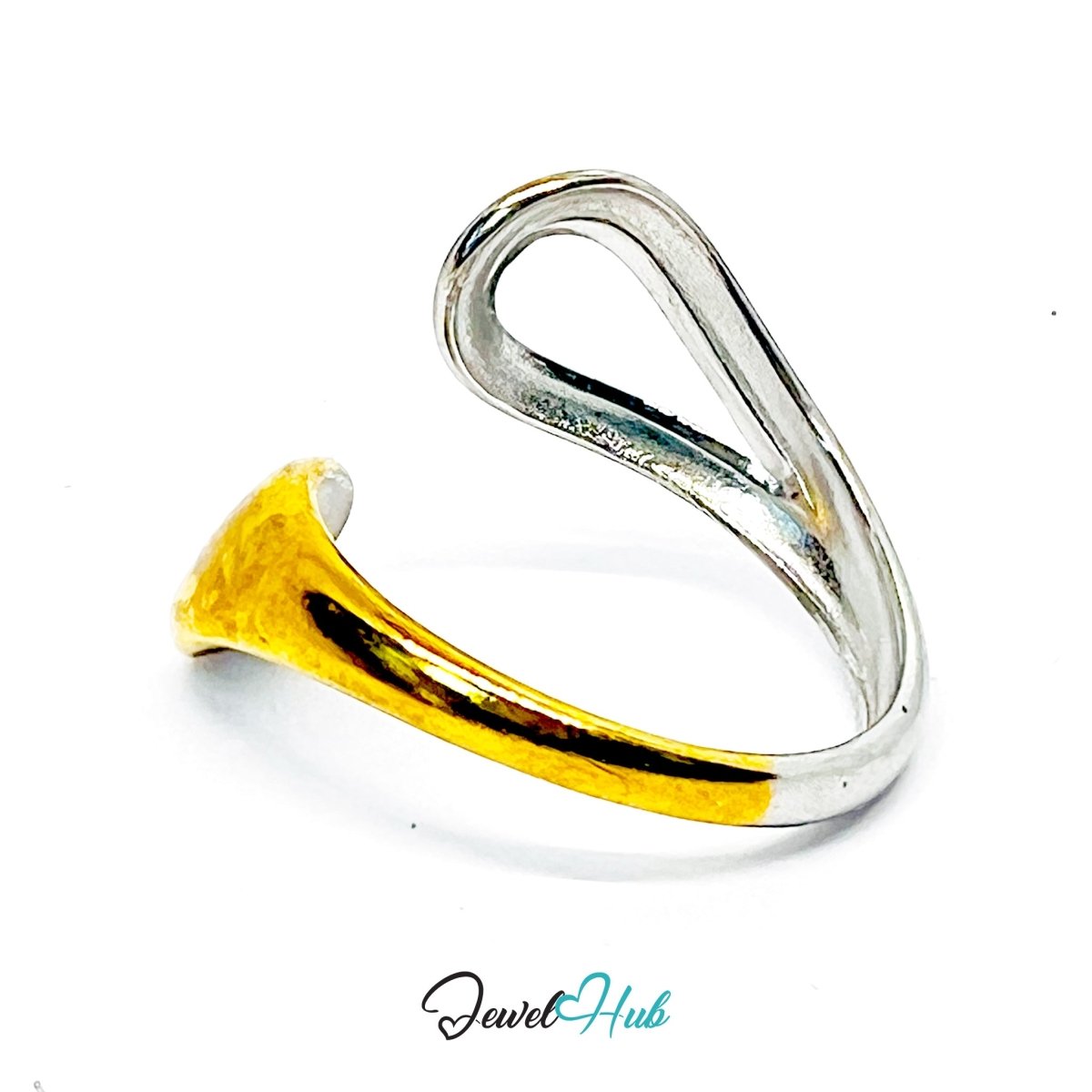 Twist DuoTone Ring · Stainless Steel · Adjustable MNOPQ · Sculptural Gold & Silver - JewelHub.co.uk