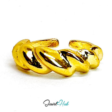 Twisted Front Zinc Alloy Gold Ring · Sculptural Open Band - JewelHub.co.uk