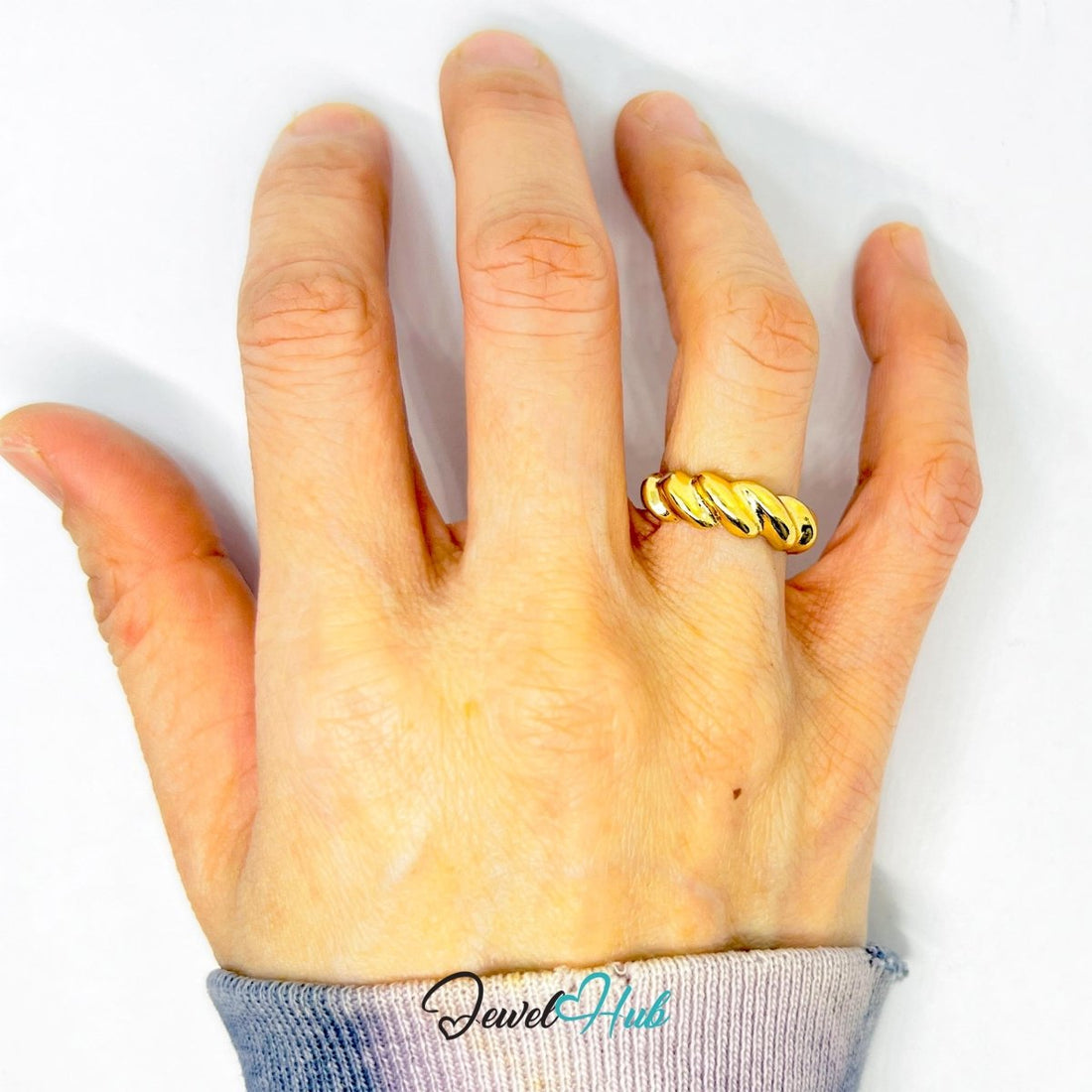 Twisted Front Zinc Alloy Gold Ring · Sculptural Open Band - JewelHub.co.uk