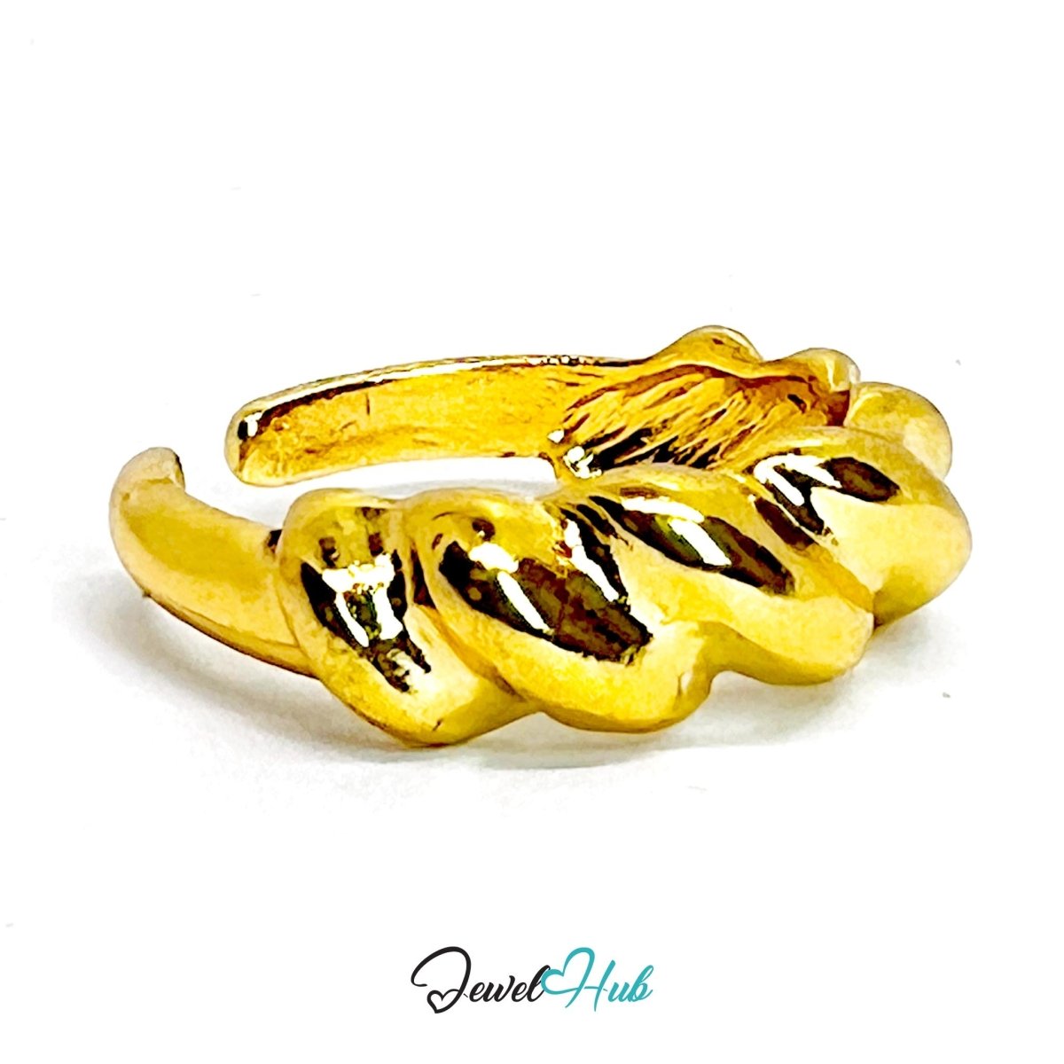 Twisted Front Zinc Alloy Gold Ring · Sculptural Open Band - JewelHub.co.uk
