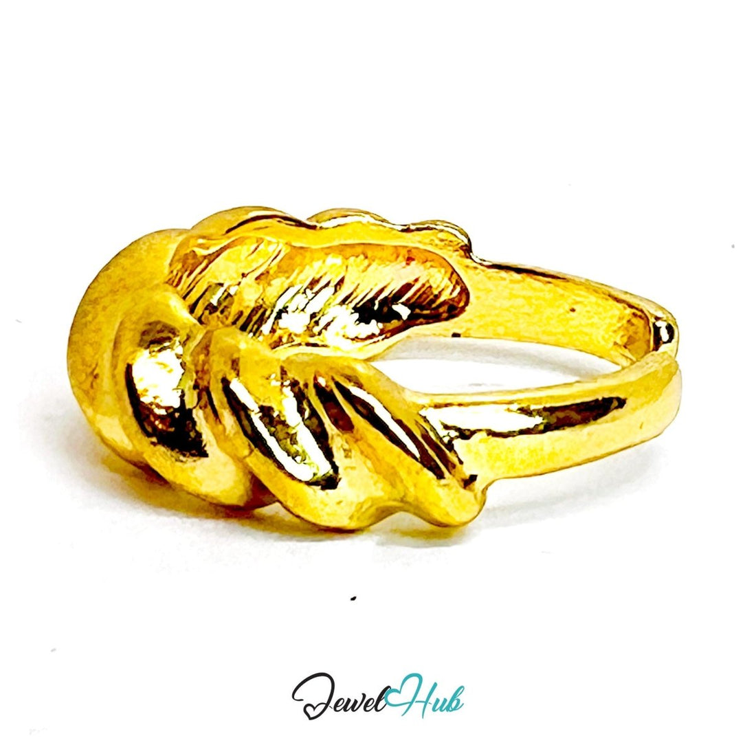 Twisted Front Zinc Alloy Gold Ring · Sculptural Open Band - JewelHub.co.uk