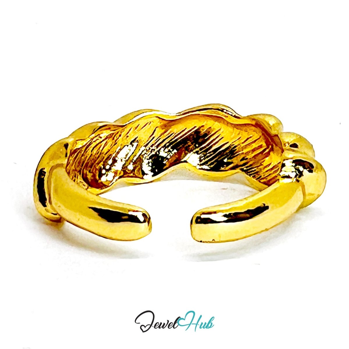 Twisted Front Zinc Alloy Gold Ring · Sculptural Open Band - JewelHub.co.uk