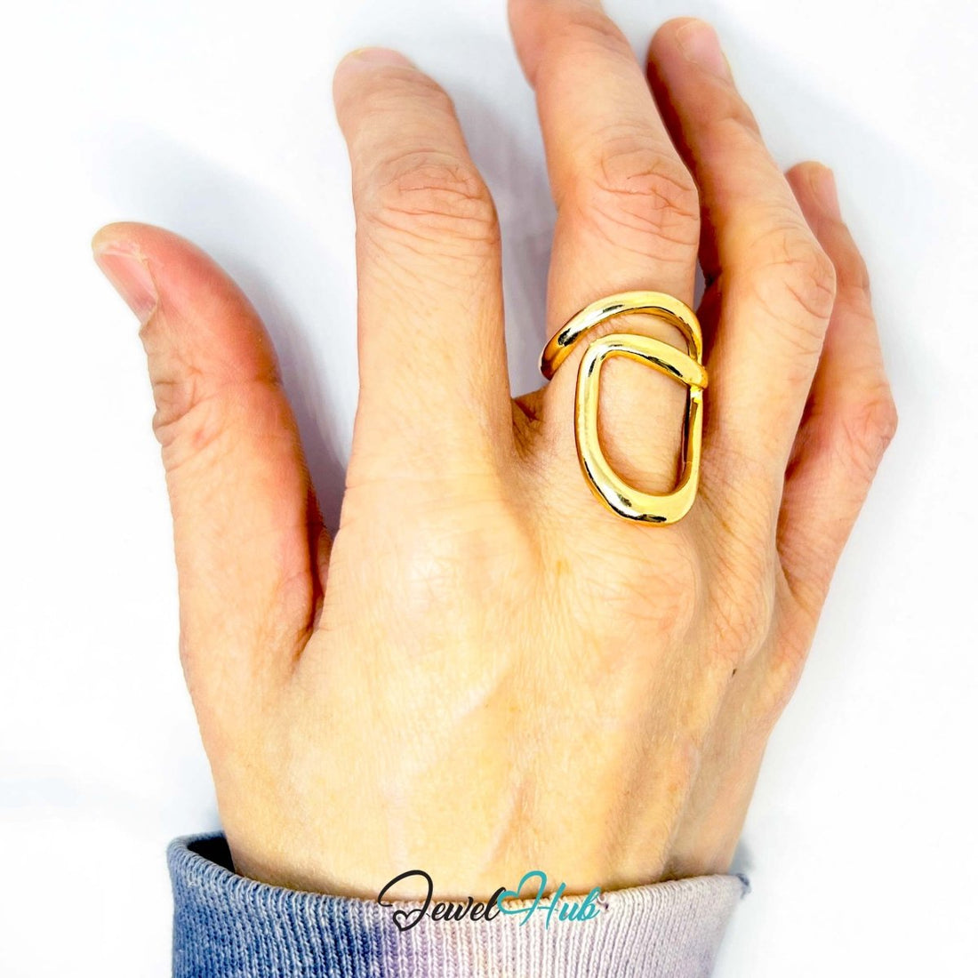Twisted Loop Gold - Plated Zinc Ring – Sculptural Abstract Band - JewelHub.co.uk