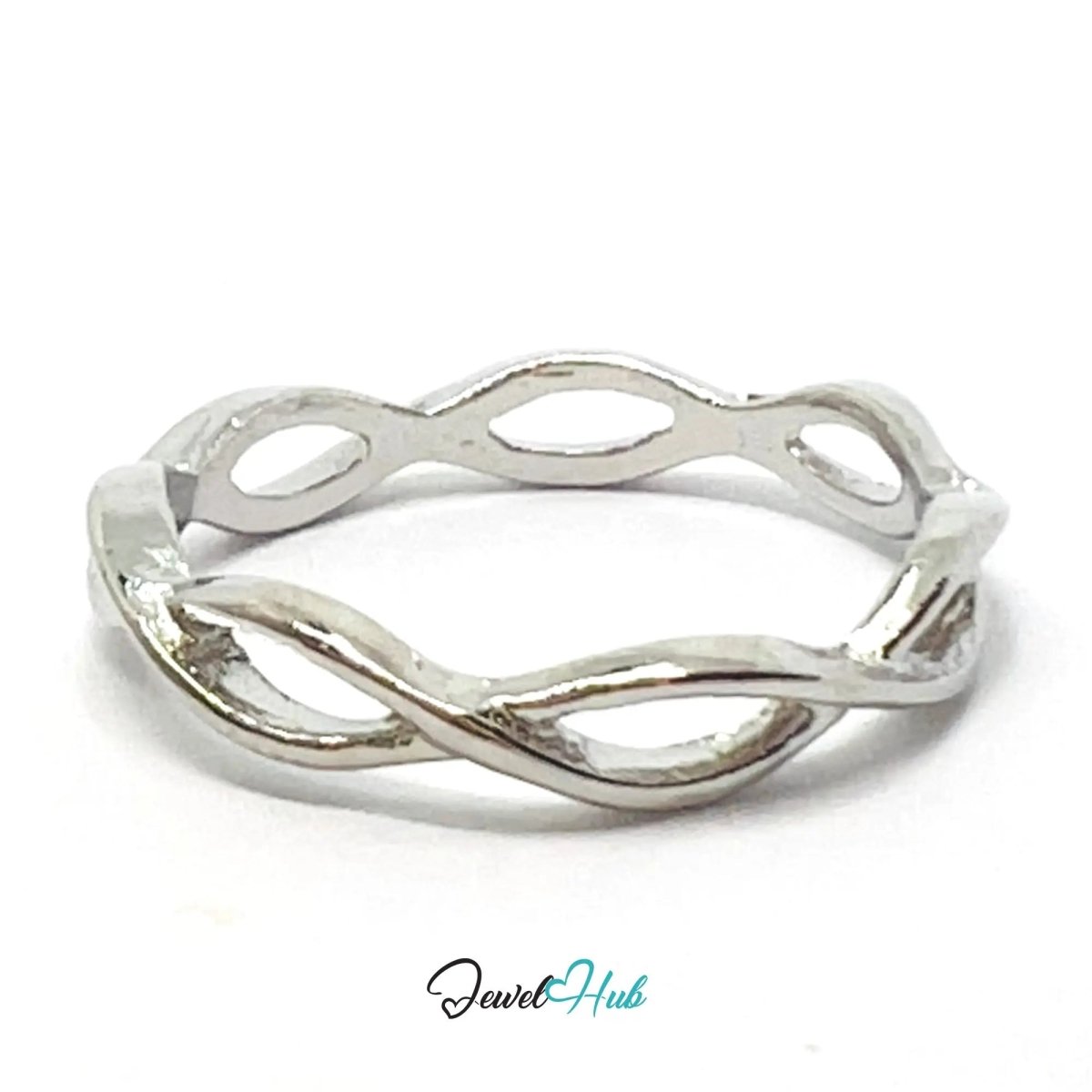 Twisted Loop Ring ➰ Zinc Alloy · UK M · US 6.5 · Sculptural Wrap Motif · Silver - Tone Finish - JewelHub.co.uk