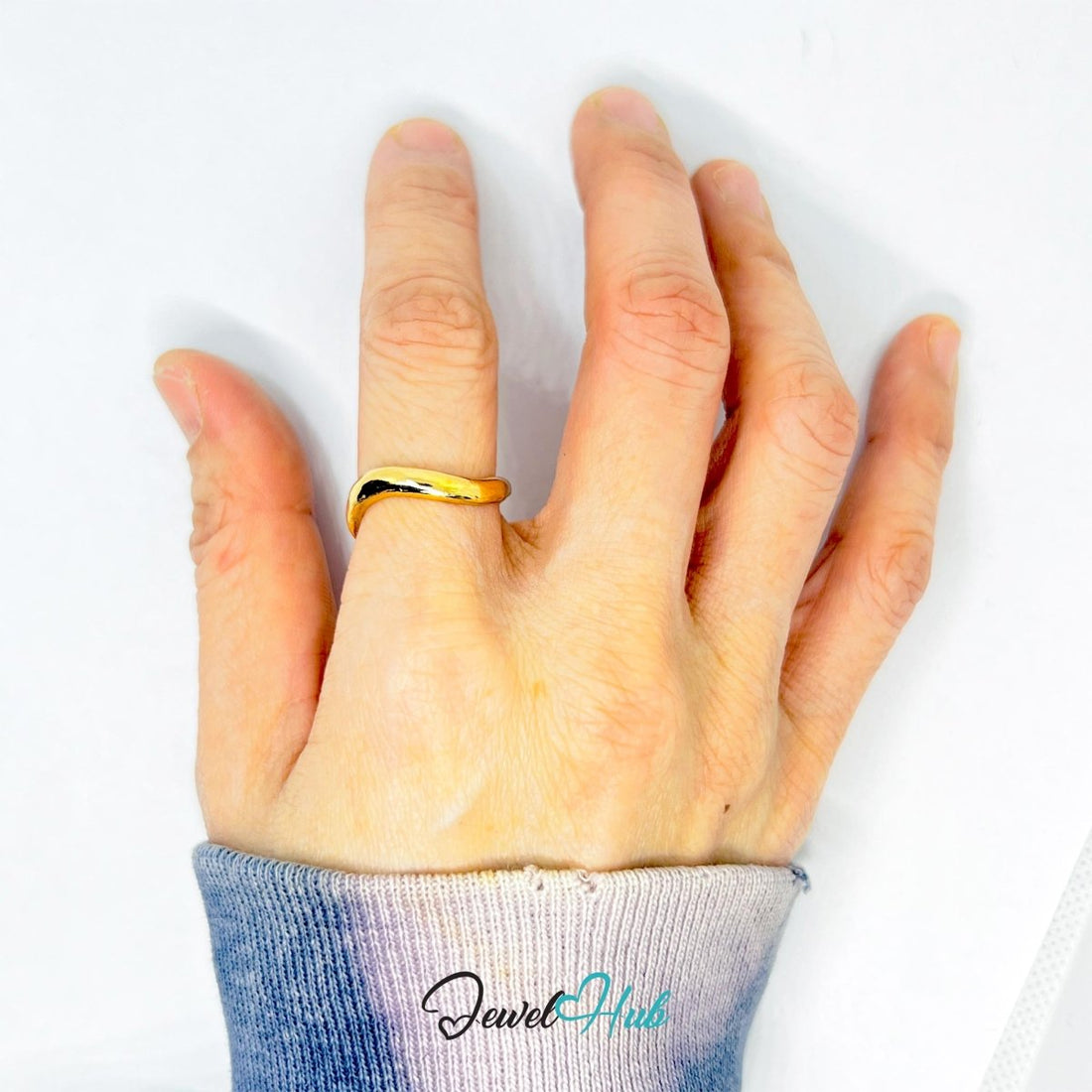 TwistForm Irregular Band Gold Ring · Sculptural Organic Flow - JewelHub.co.uk