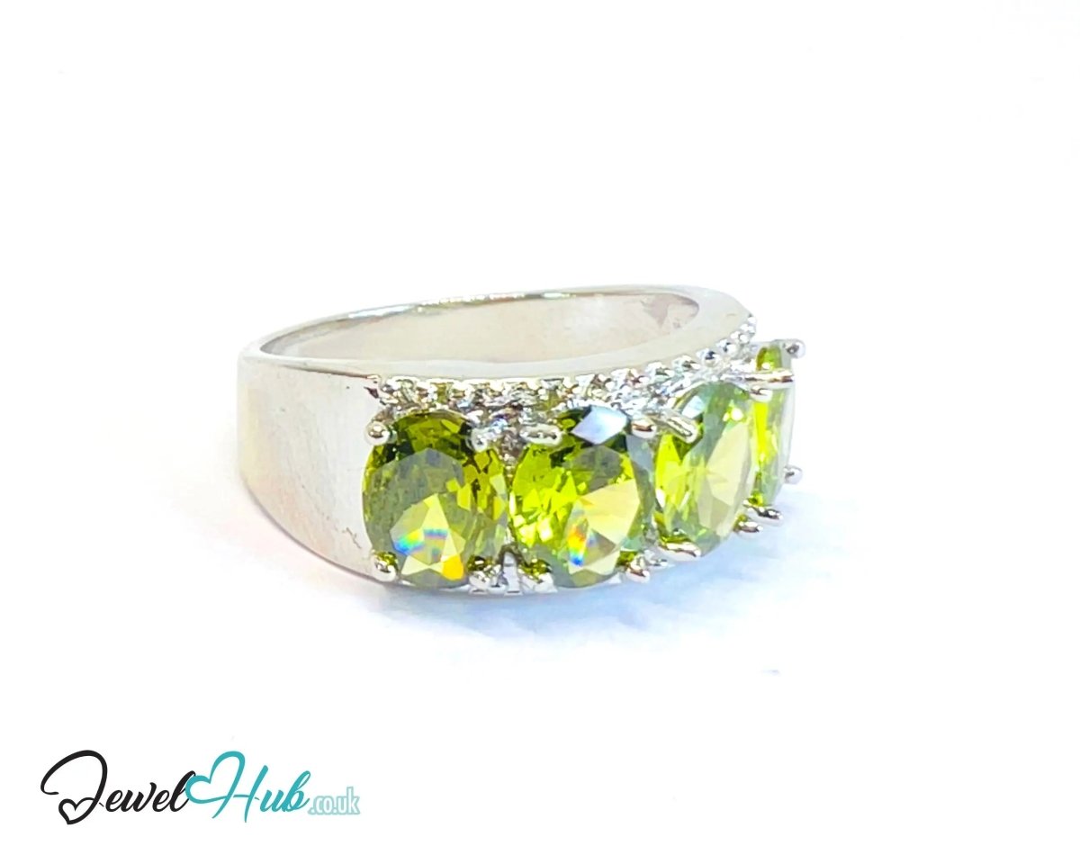 Verdant Crown Ring 🔱 Silver - plated Copper · UK U · US 10.5 · Four Green Gemstones - JewelHub.co.uk