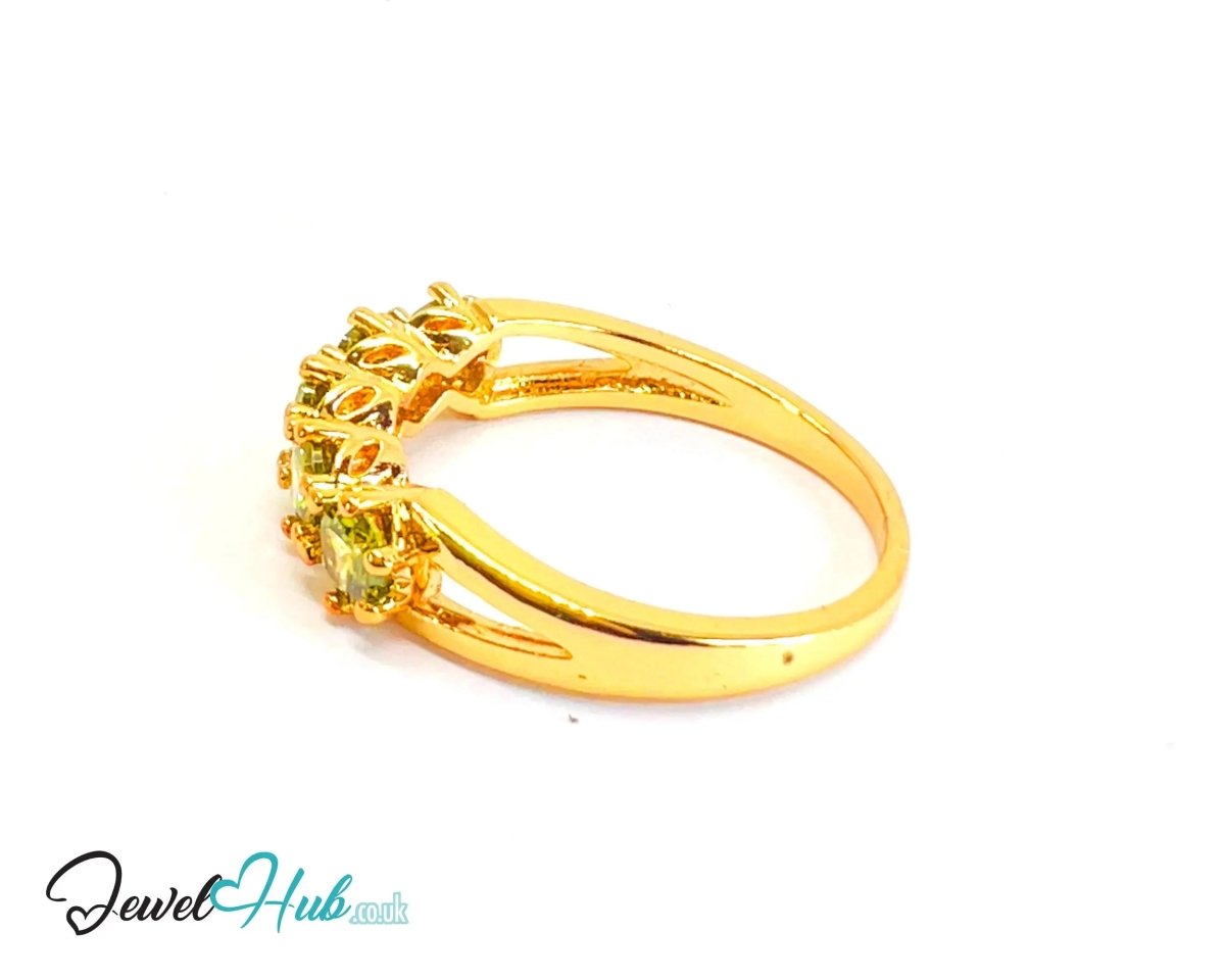 Verdant Five Ring 🔱 Gold - Plated Copper · UK U · US 10.5 · Green Gem Cluster - JewelHub.co.uk