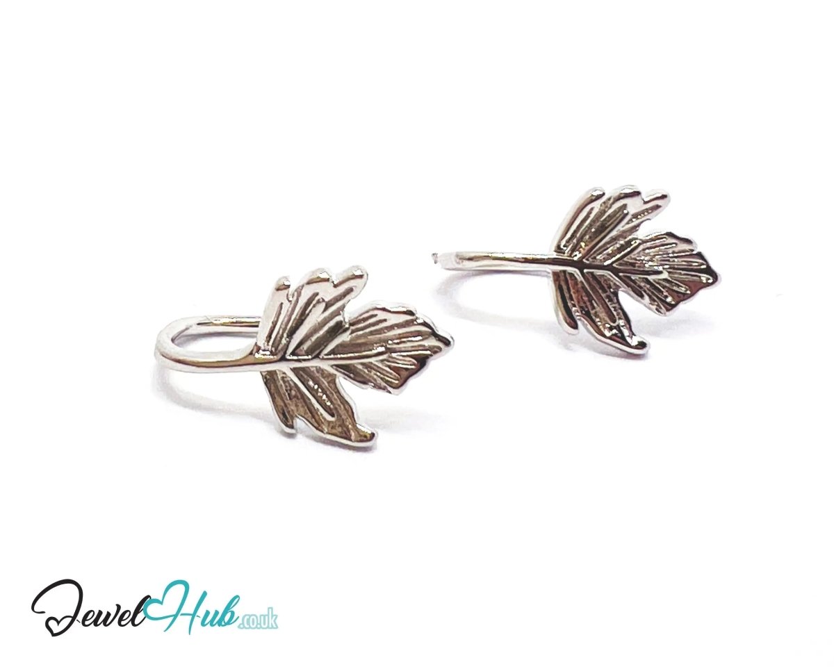 Verdant Whisper – 925 Sterling Silver Leaf Stud Earrings (1.02g) - JewelHub.co.uk
