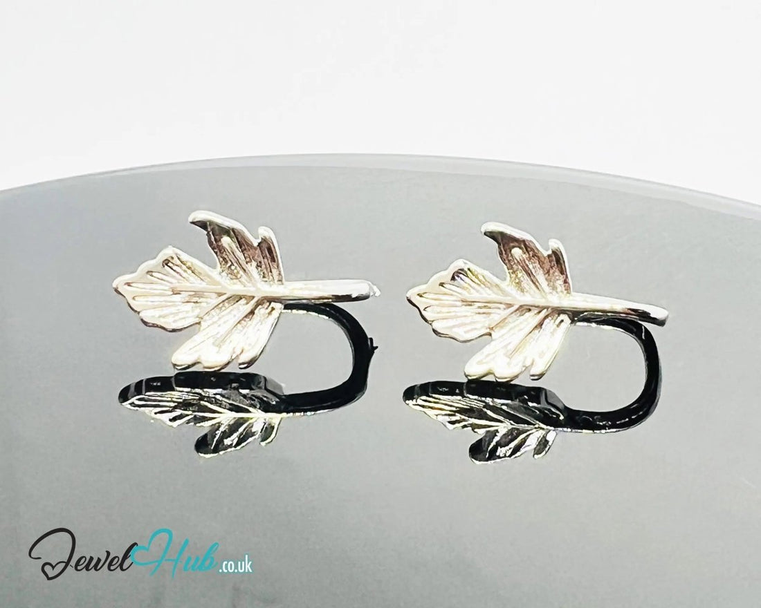 Verdant Whisper – 925 Sterling Silver Leaf Stud Earrings (1.02g) - JewelHub.co.uk