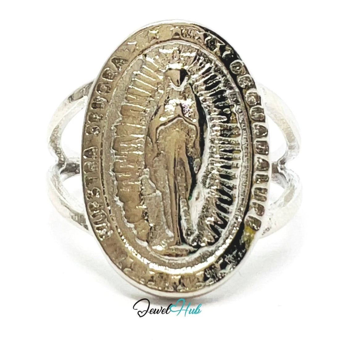 Virgin Mary Ring | Silver‑Tone Zinc Alloy Devotional Band - JewelHub.co.uk