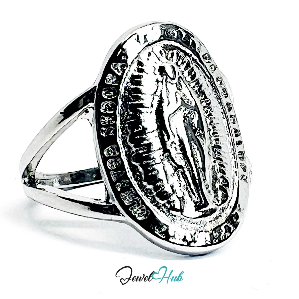 Virgin Mary Ring | Silver‑Tone Zinc Alloy Devotional Band - JewelHub.co.uk