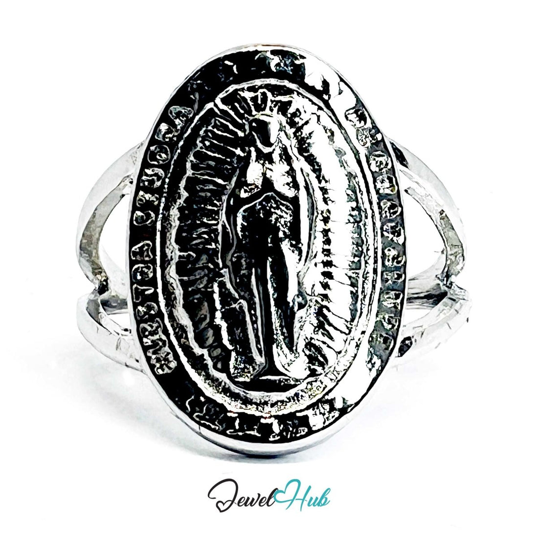 Virgin Mary Ring | Silver‑Tone Zinc Alloy Devotional Band - JewelHub.co.uk