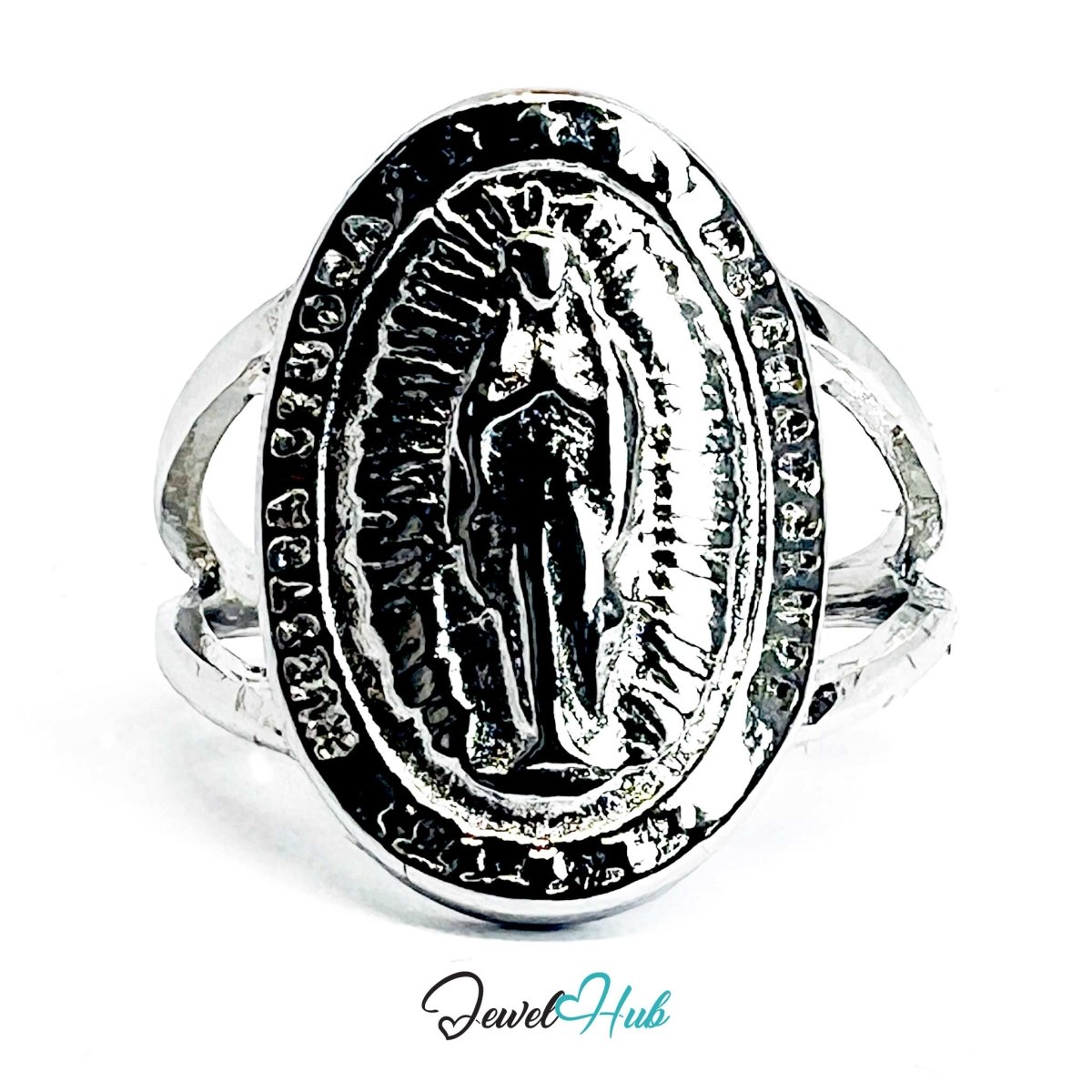 Virgin Mary Ring | Silver‑Tone Zinc Alloy Devotional Band - JewelHub.co.uk