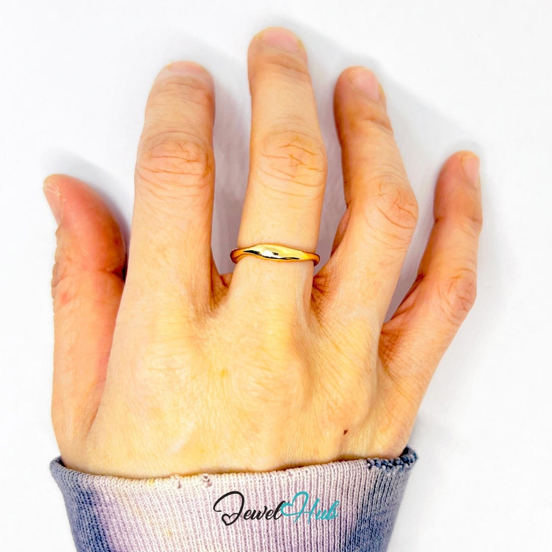 WaveBand Gold - Plated Zinc Ring · Flowing Organic Band Design - JewelHub.co.uk