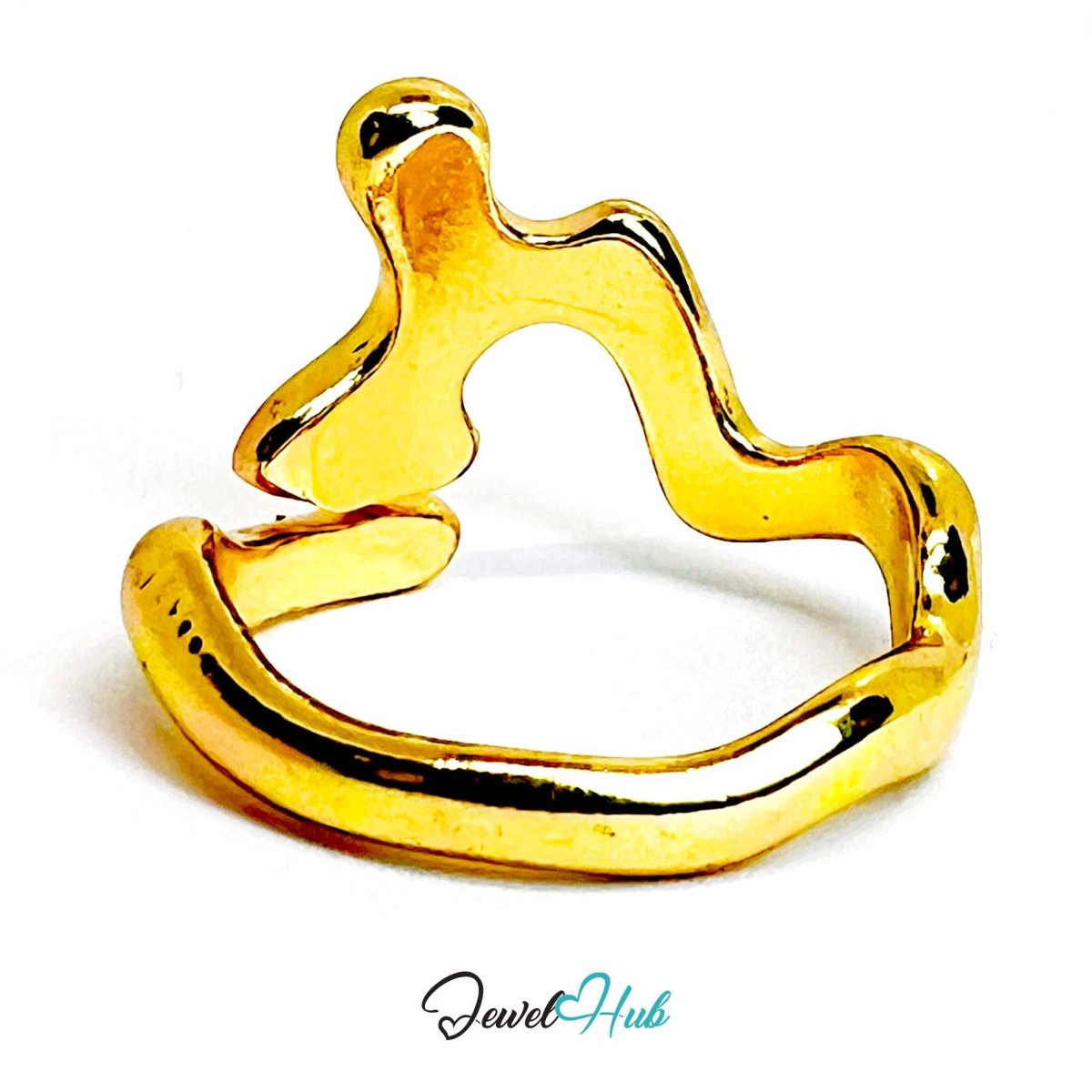 WaveForm Gold - Plated Zinc Ring · Sculptural Curved Statement Band - JewelHub.co.uk