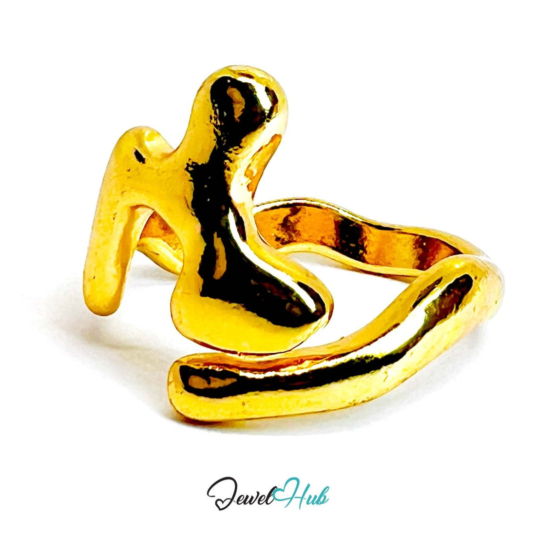 WaveForm Gold - Plated Zinc Ring · Sculptural Curved Statement Band - JewelHub.co.uk