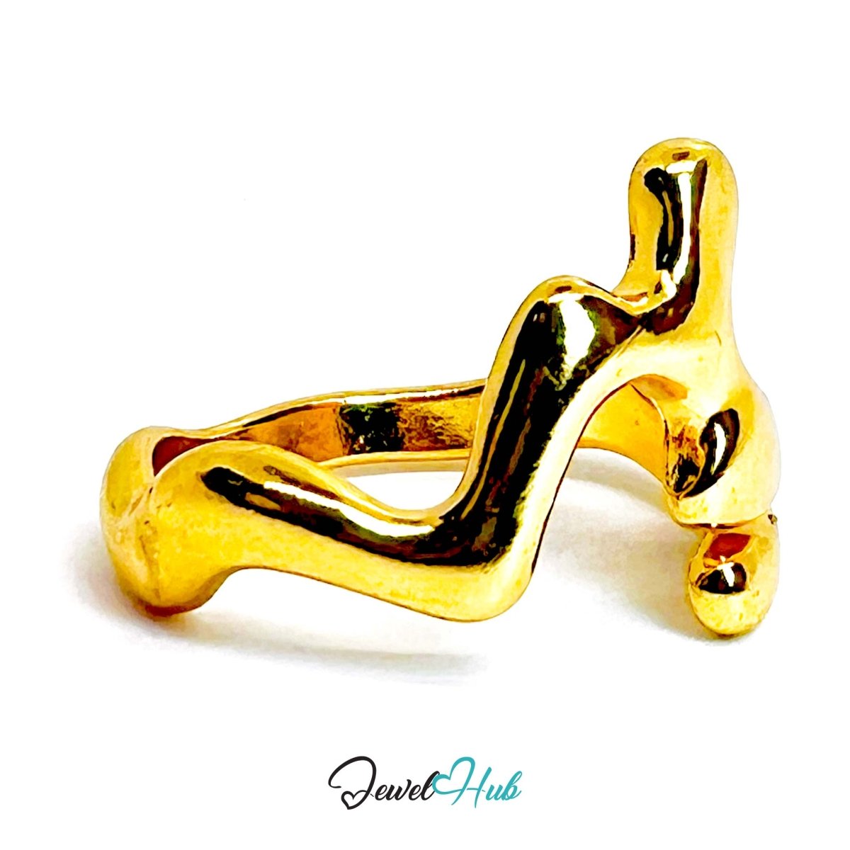WaveForm Gold - Plated Zinc Ring · Sculptural Curved Statement Band - JewelHub.co.uk