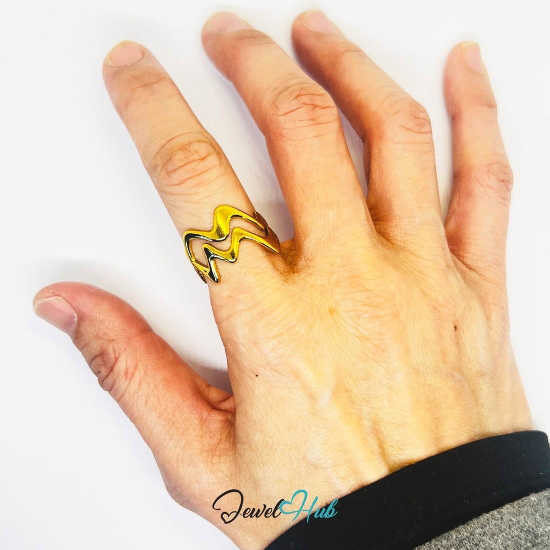Wavy Gold Stainless Steel Ring – Sculptural Statement Band for Everyday Style - JewelHub.co.uk