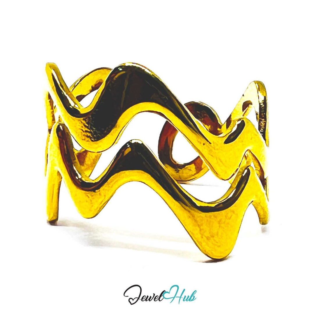 Wavy Gold Stainless Steel Ring – Sculptural Statement Band for Everyday Style - JewelHub.co.uk