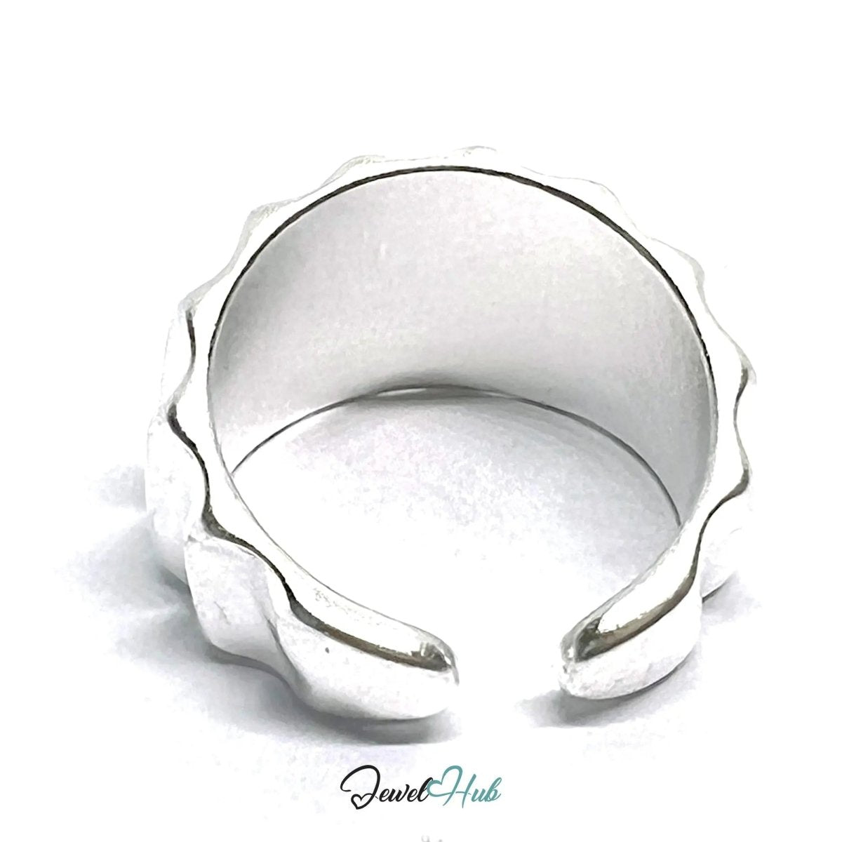 Wavy Sculptural Silver Ring | Adjustable 925 Sterling Statement Band - JewelHub.co.uk