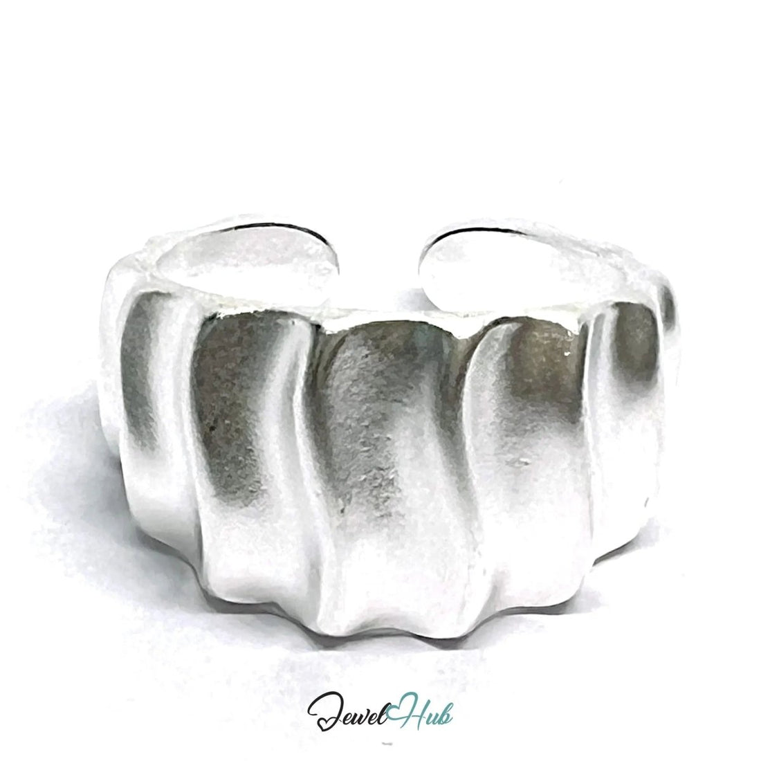 Wavy Sculptural Silver Ring | Adjustable 925 Sterling Statement Band - JewelHub.co.uk