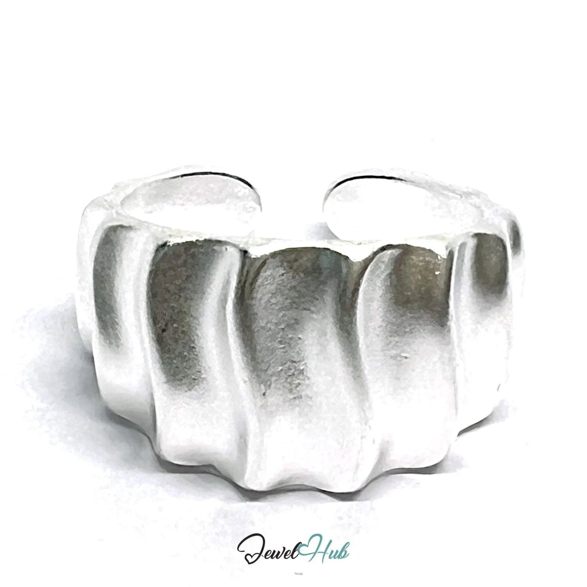 Wavy Sculptural Silver Ring | Adjustable 925 Sterling Statement Band - JewelHub.co.uk