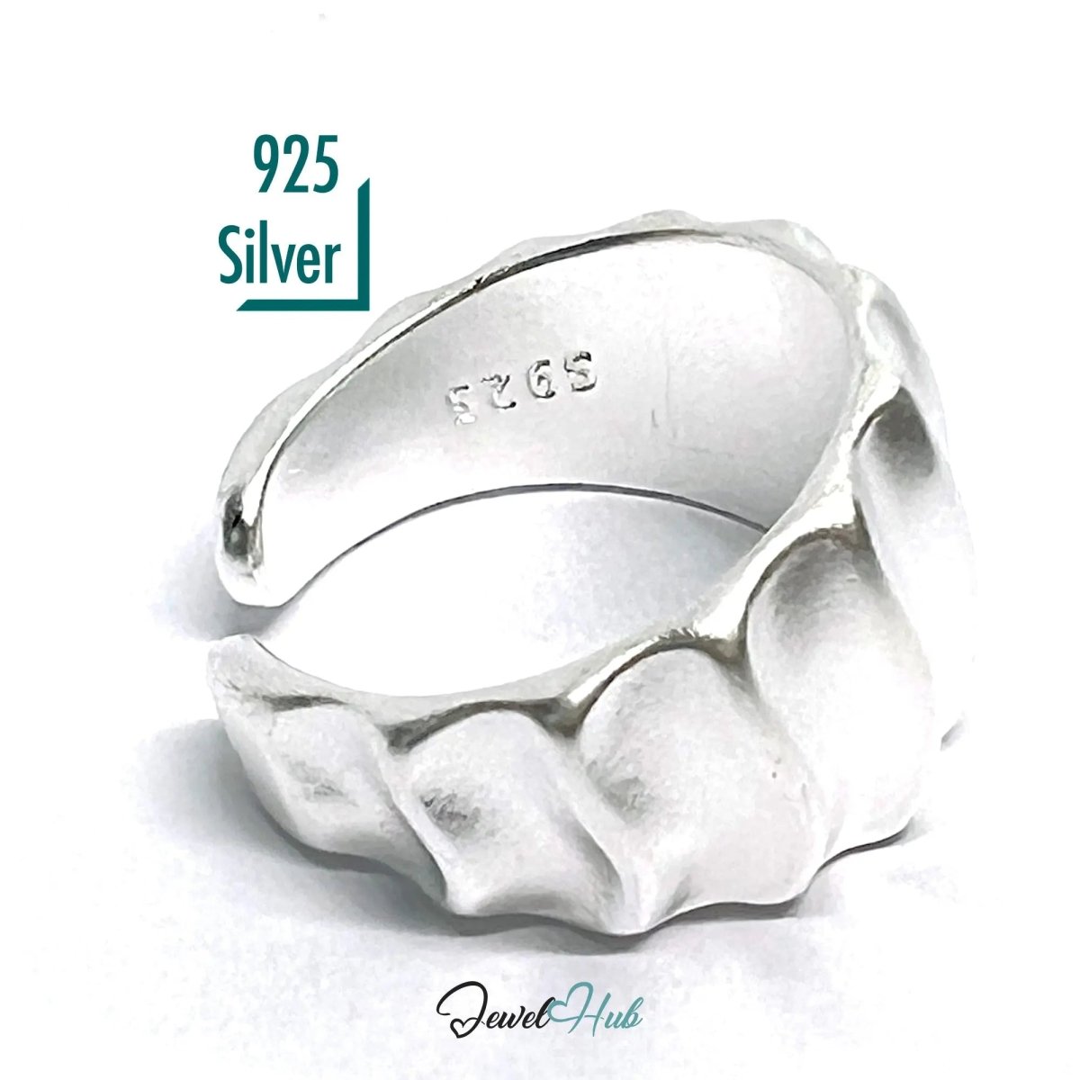Wavy Sculptural Silver Ring | Adjustable 925 Sterling Statement Band - JewelHub.co.uk